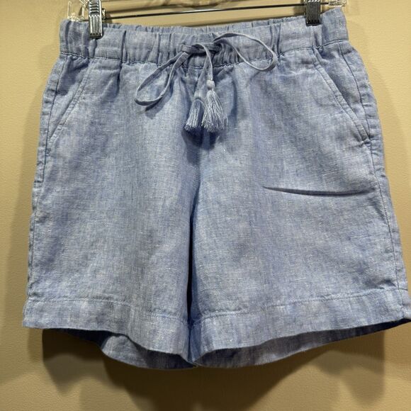 TALBOTS Size XS 100% Linen Chambray Blue Elastic Drawstring Waist Pockets - Picture 15 of 15